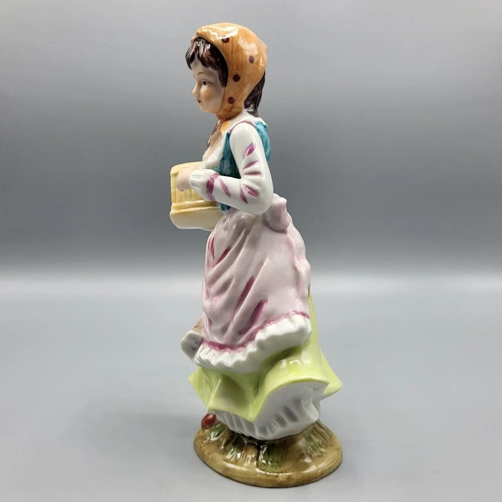 Vintage Porcelain Figurine Peasant Girl with Bird Cage 8